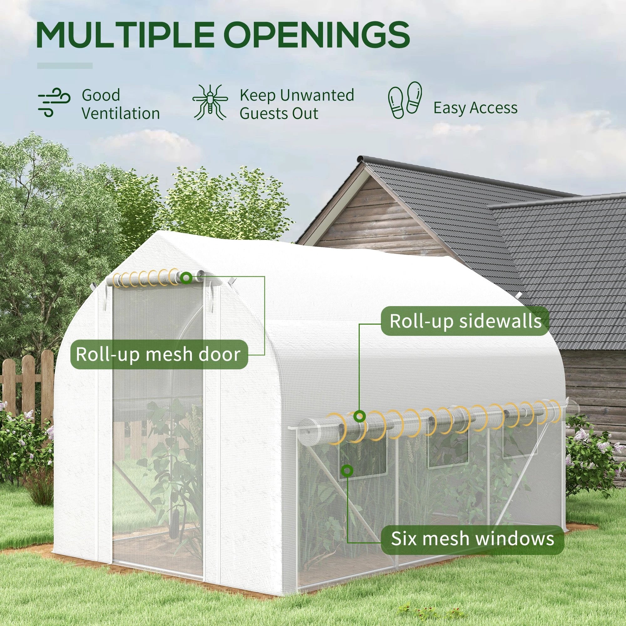 3 x 2m Polytunnel Greenhouse with Roll Up Sidewalls, Mesh Door, Plant Labels by Outsunny