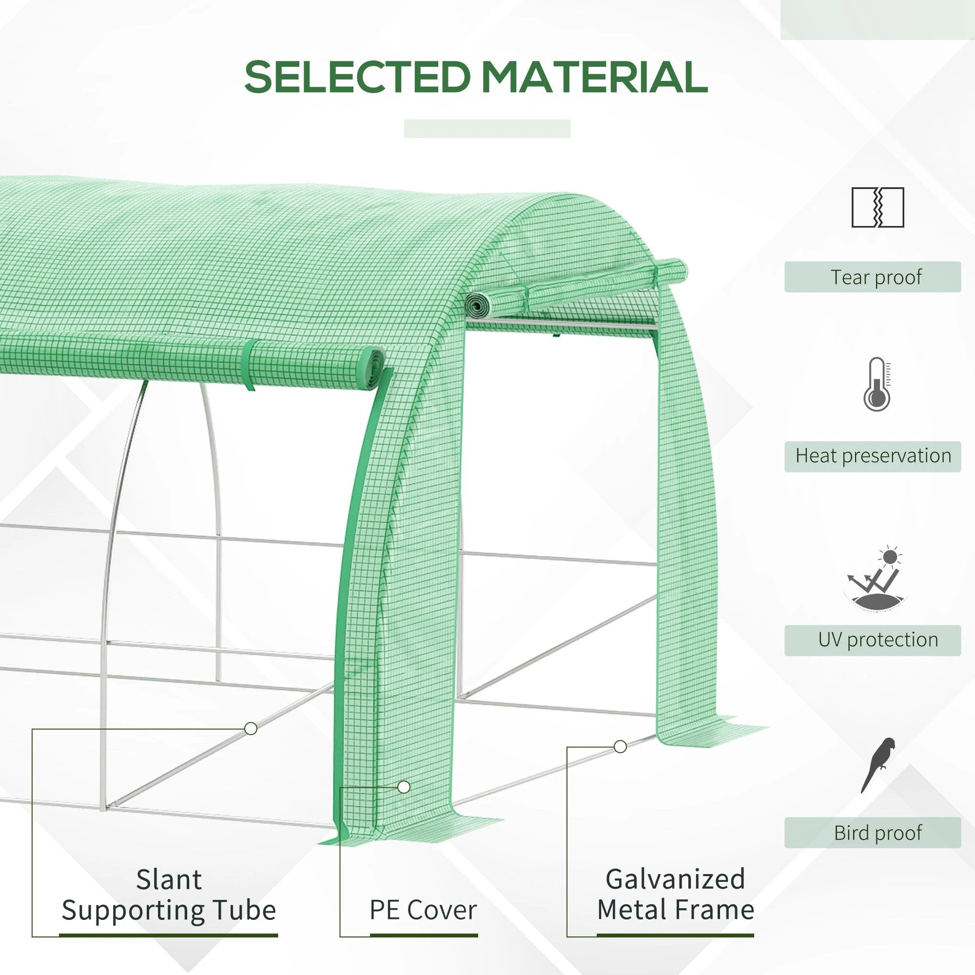 Outsunny 3 x 3 x 2 m Polytunnel Greenhouse Pollytunnel Tent w/ Steel Frame Green - Greenhouse