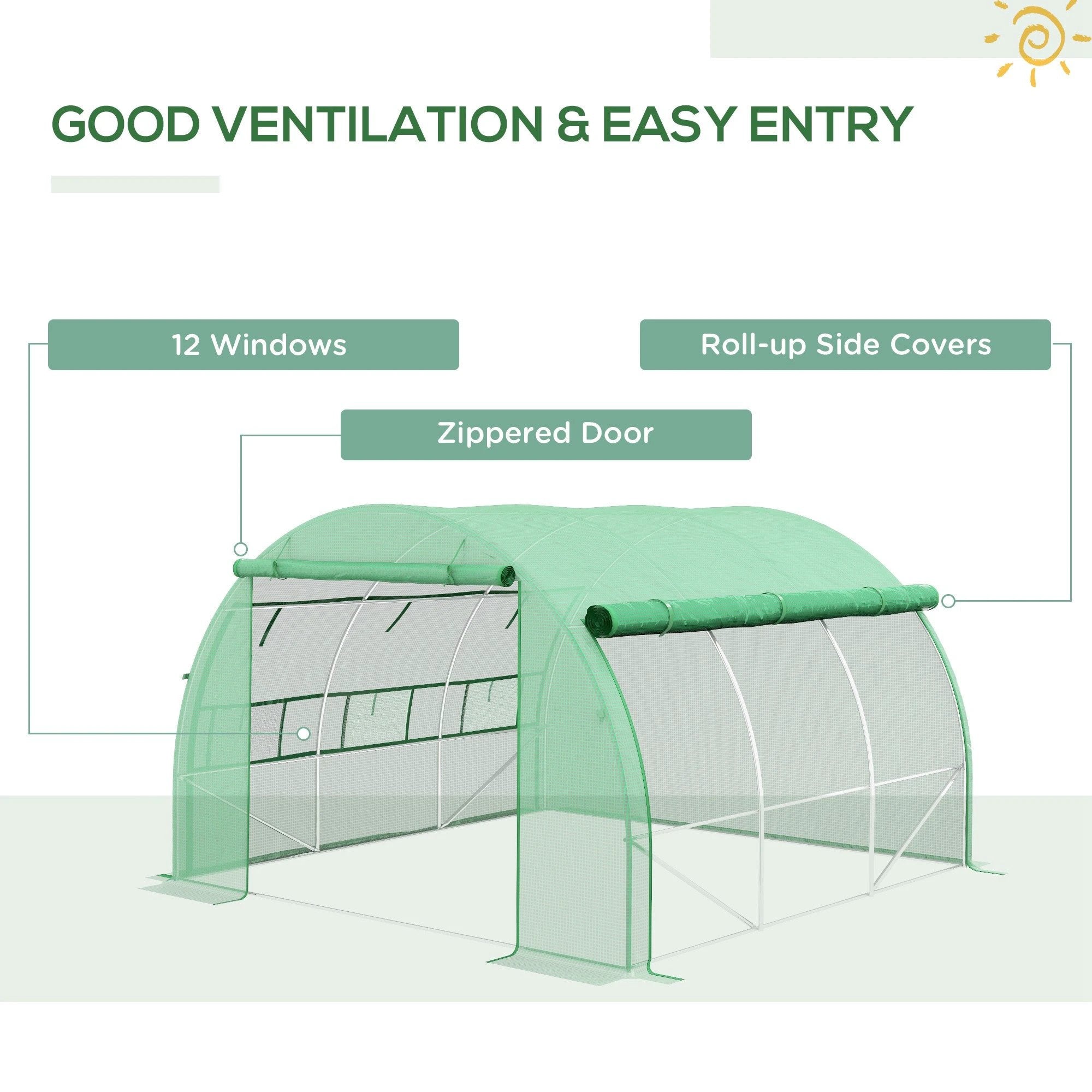 Outsunny 3 x 3 x 2 m Polytunnel Greenhouse Pollytunnel Tent w/ Steel Frame Green - Greenhouse