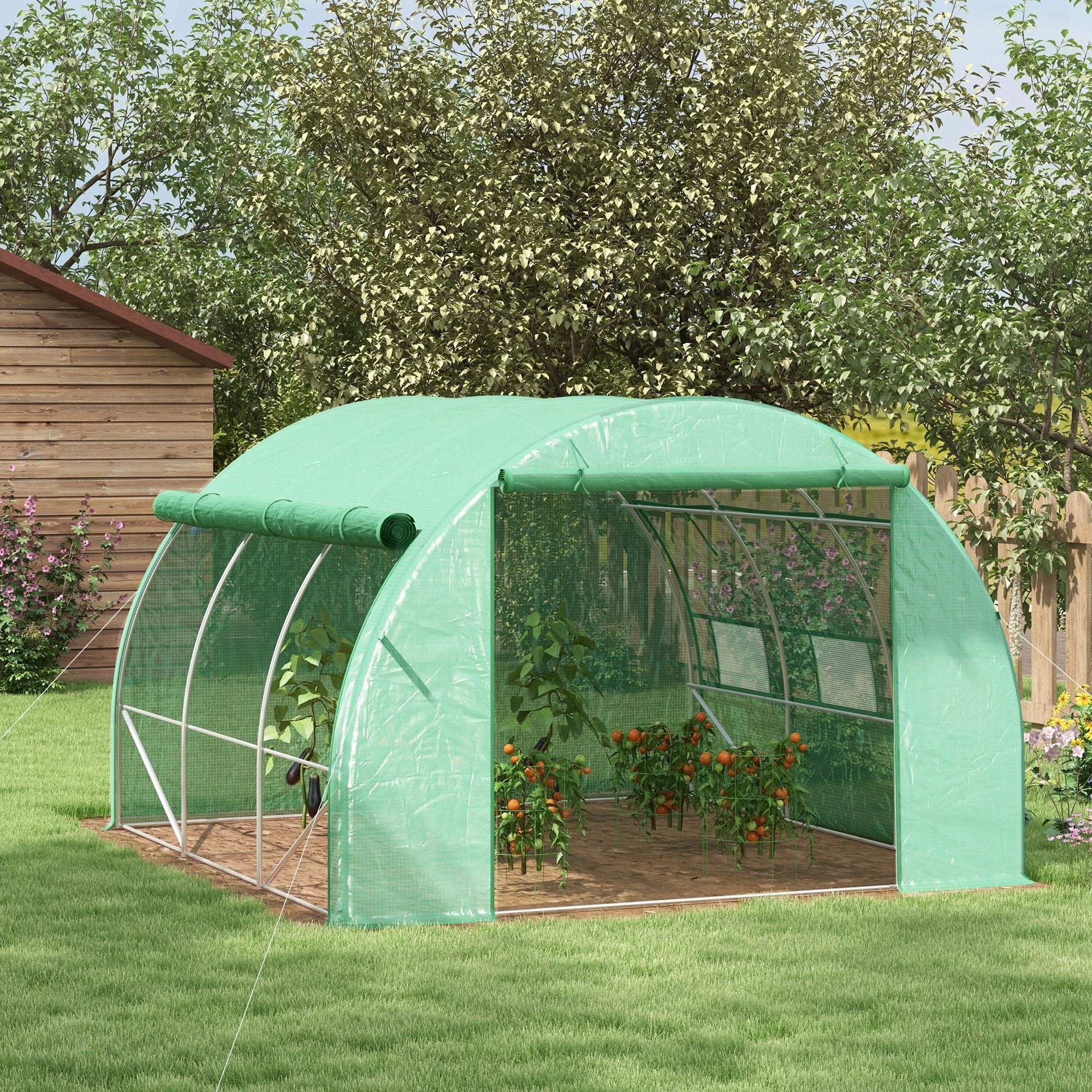 Outsunny 3 x 3 x 2 m Polytunnel Greenhouse Pollytunnel Tent w/ Steel Frame Green - Greenhouse