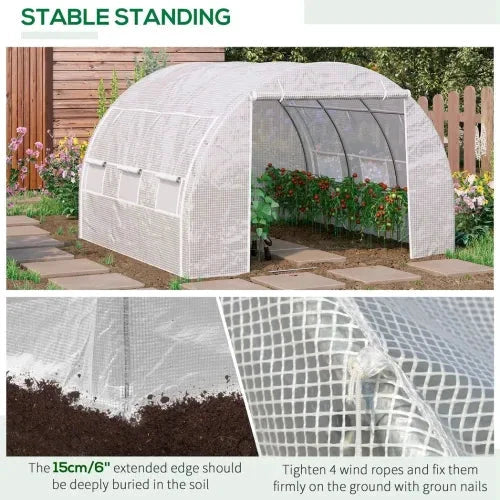 Outsunny 3 x 3 x 2 m Polytunnel Greenhouse Pollytunnel Tent w/ Steel Frame White - Greenhouse