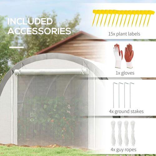 Outsunny 6 x 3(m) Upgraded Polytunnel Greenhouse w/ Mesh Door & Windows, 15 Plant Labels - Greenhouse