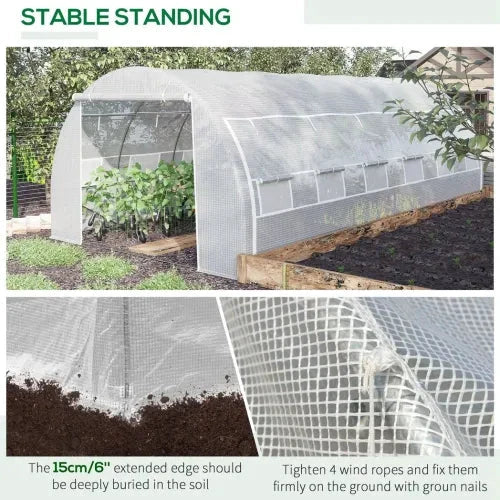 6 x 3 x 2 m Polytunnel Greenhouse Pollytunnel Tent w/ Steel Frame White by Outsunny