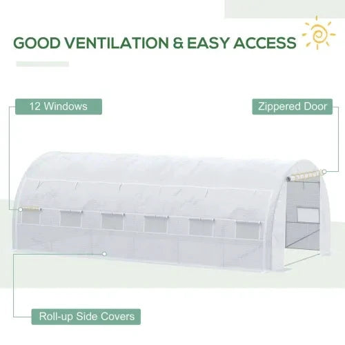 6 x 3 x 2 m Polytunnel Greenhouse Pollytunnel Tent w/ Steel Frame White by Outsunny
