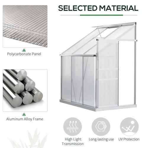 6 x 4ft Polycarbonate Greenhouse Aluminum Roof Vent, Rain Gutter Sliding Door, by Outsunny