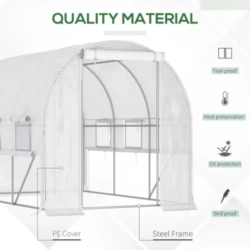 Large Outside Backyard Plant Greenhouse Hot House w/ Zippered Doors White by Outsunny