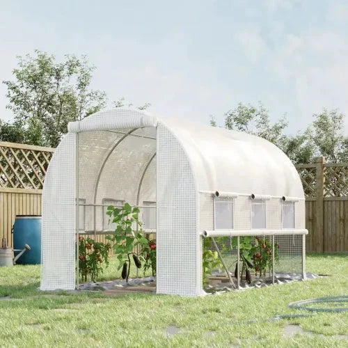 Large Outside Backyard Plant Greenhouse Hot House w/ Zippered Doors White by Outsunny