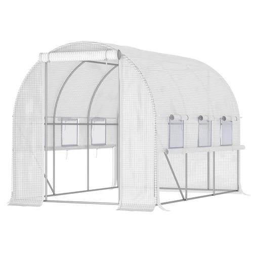 Large Outside Backyard Plant Greenhouse Hot House w/ Zippered Doors White by Outsunny