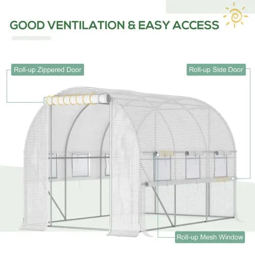 Large Outside Backyard Plant Greenhouse Hot House w/ Zippered Doors White by Outsunny