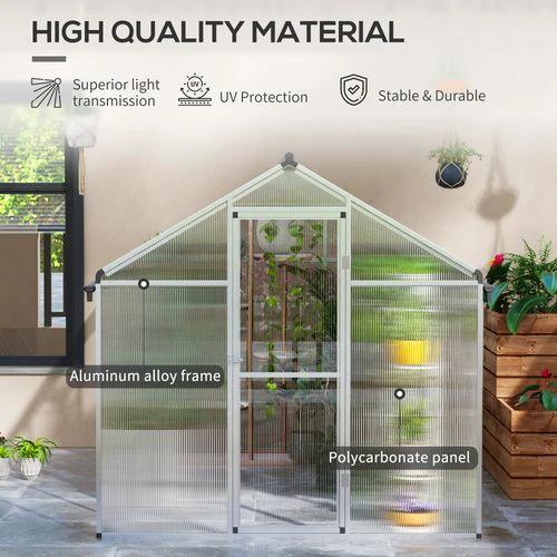 Outsunny 10x6ft Aluminium Greenhouse with/ Door Window Galvanised Base PC Panel by Outsunny