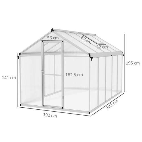 Outsunny 10x6ft Aluminium Greenhouse with/ Door Window Galvanised Base PC Panel by Outsunny