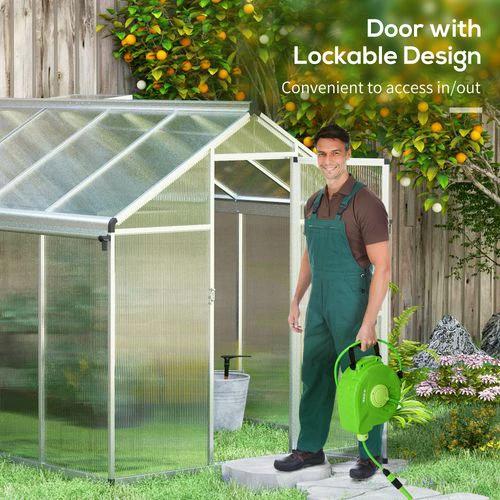 Outsunny 10x6ft Aluminium Greenhouse with/ Door Window Galvanised Base PC Panel by Outsunny