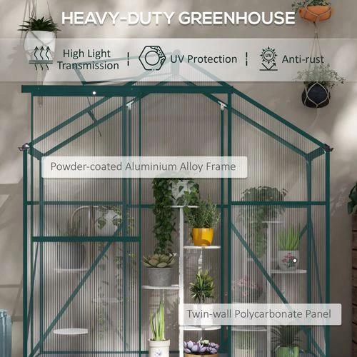 Outsunny Outsunny 6 x 2.5ft Polycarbonate Greenhouse Aluminium Green House, Green - Greenhouse