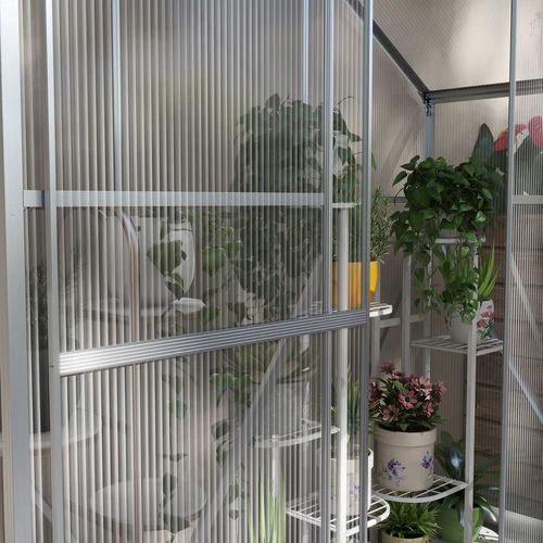 Outsunny Outsunny 6 x 2.5ft Polycarbonate Greenhouse Aluminium Green House, Silver - Greenhouse
