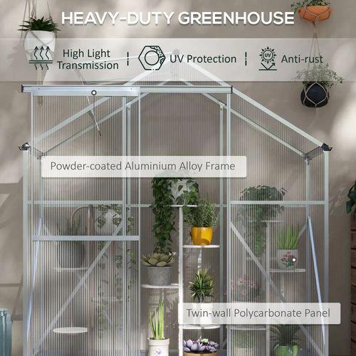 Outsunny 6 x 2.5ft Polycarbonate Greenhouse Aluminium Green House, Silver by Outsunny