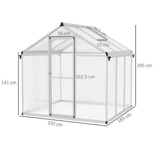 Outsunny 6x6ft Aluminium Greenhouse with/ Door Window Galvanised Base PC Panel by Outsunny