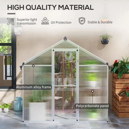 Outsunny 6x6ft Aluminium Greenhouse with/ Door Window Galvanised Base PC Panel by Outsunny