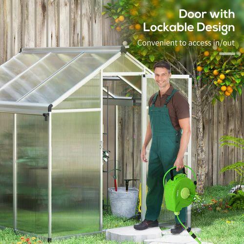Outsunny 6x6ft Aluminium Greenhouse with/ Door Window Galvanised Base PC Panel by Outsunny