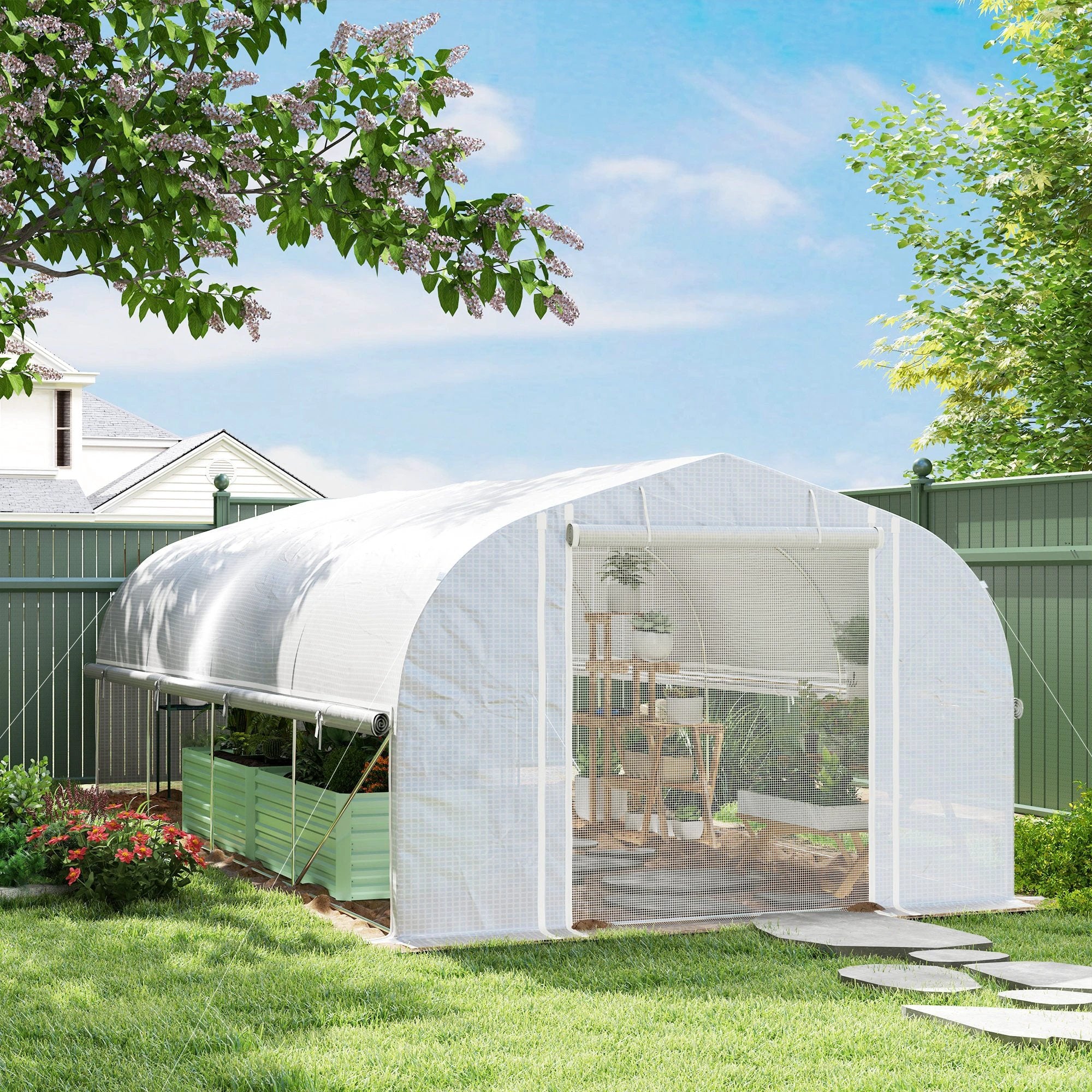 Outsunny Outsunny Polytunnel Greenhouse W/ Roll-up Sidewalls, Mesh Door, 6 x 3 x 2m - Greenhouse