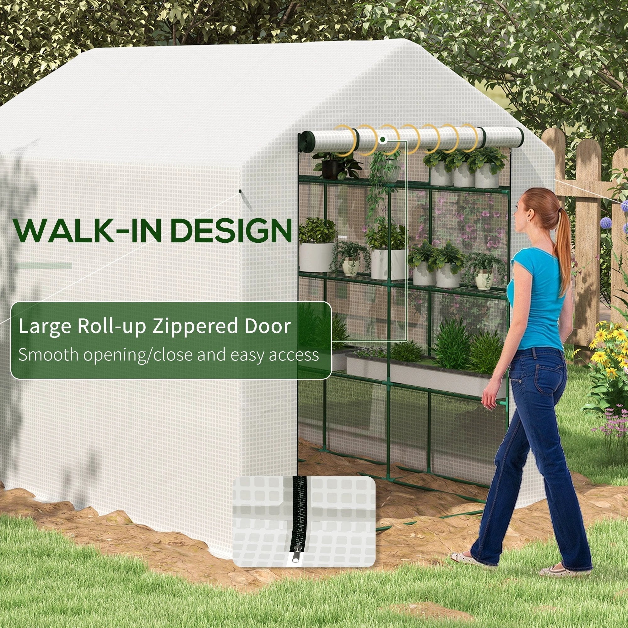 Outsunny Outsunny Walk-in Garden Greenhouse Shelves Polytunnel Steeple Grow House - Greenhouse