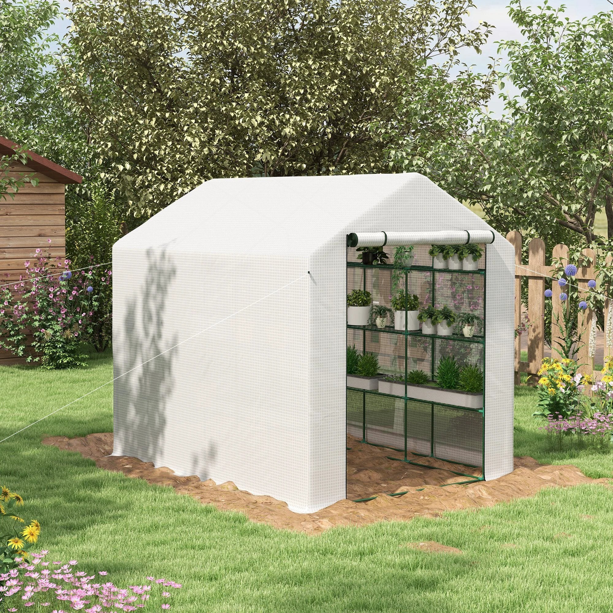 Outsunny Outsunny Walk-in Garden Greenhouse Shelves Polytunnel Steeple Grow House - Greenhouse
