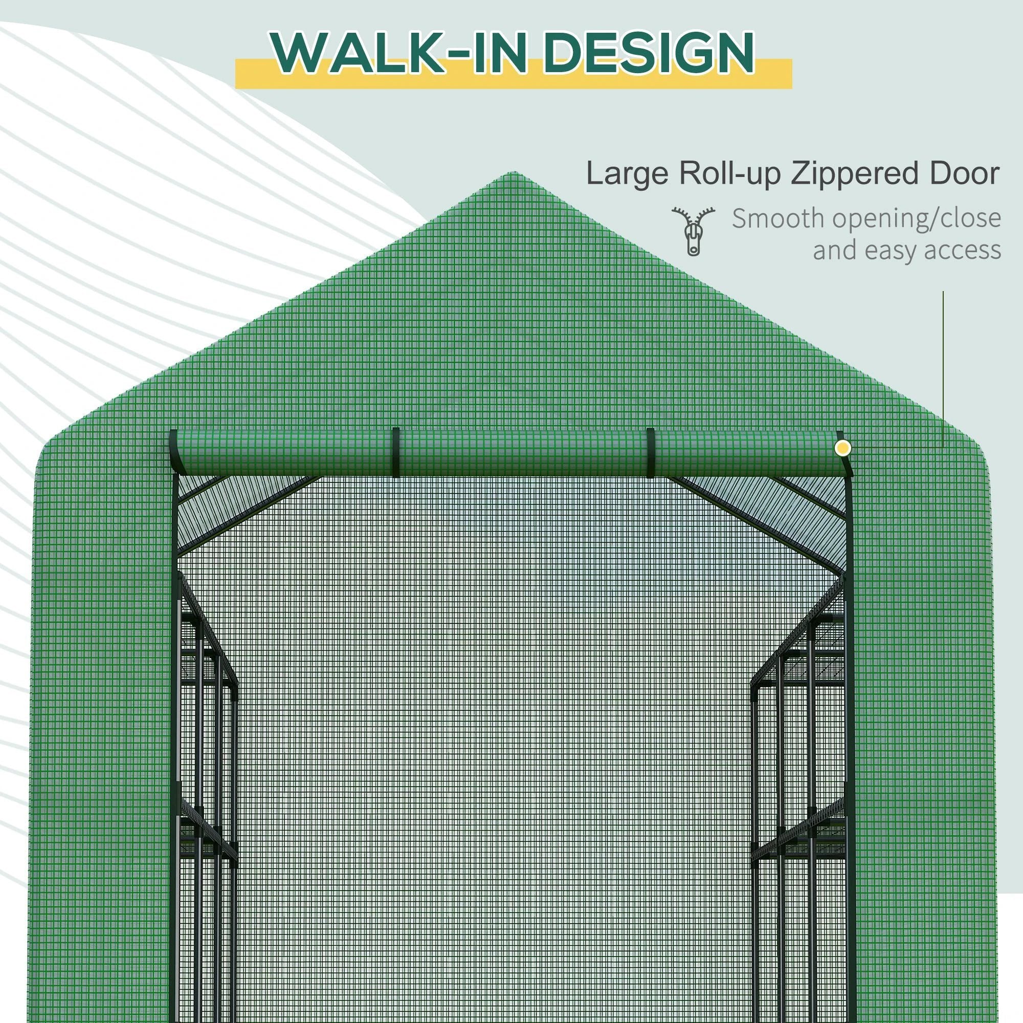 Outsunny Poly Tunnel Steeple Walk in Greenhouse Removable Cover Shelves 244x180x210cm - Greenhouse