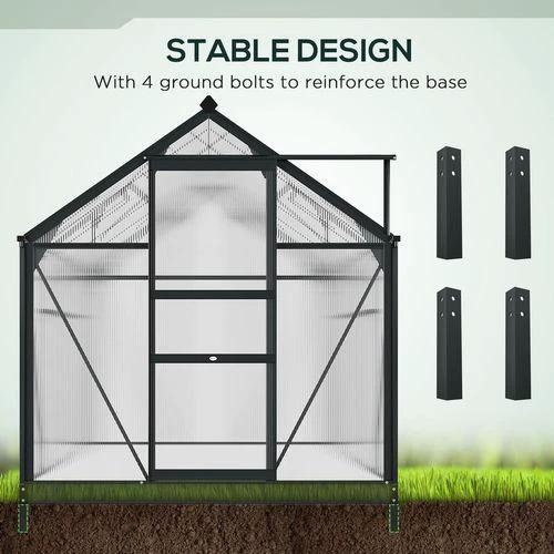 Outsunny Polycarbonate Walk-In Garden Greenhouse Aluminium Frame w/ Slide Door 6 x 10ft - Greenhouse