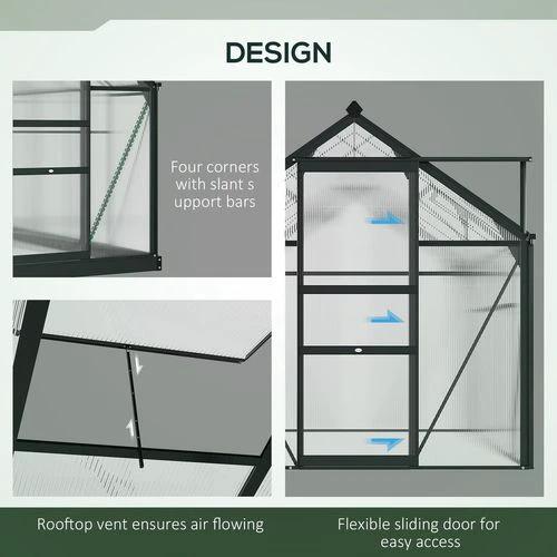 Outsunny Polycarbonate Walk-In Garden Greenhouse Aluminium Frame w/ Slide Door 6 x 4ft - Greenhouse