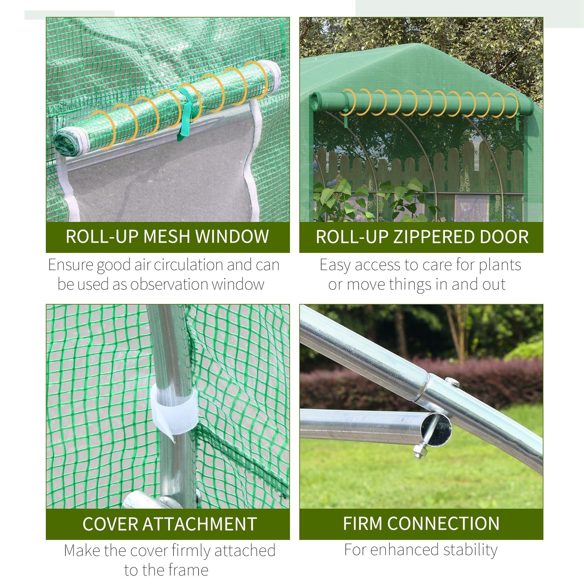 Outsunny Walk-in Garden Greenhouse Zippered Roll Up Door & 6 Windows, 3.5 x 3 x 2m, Green - Greenhouse