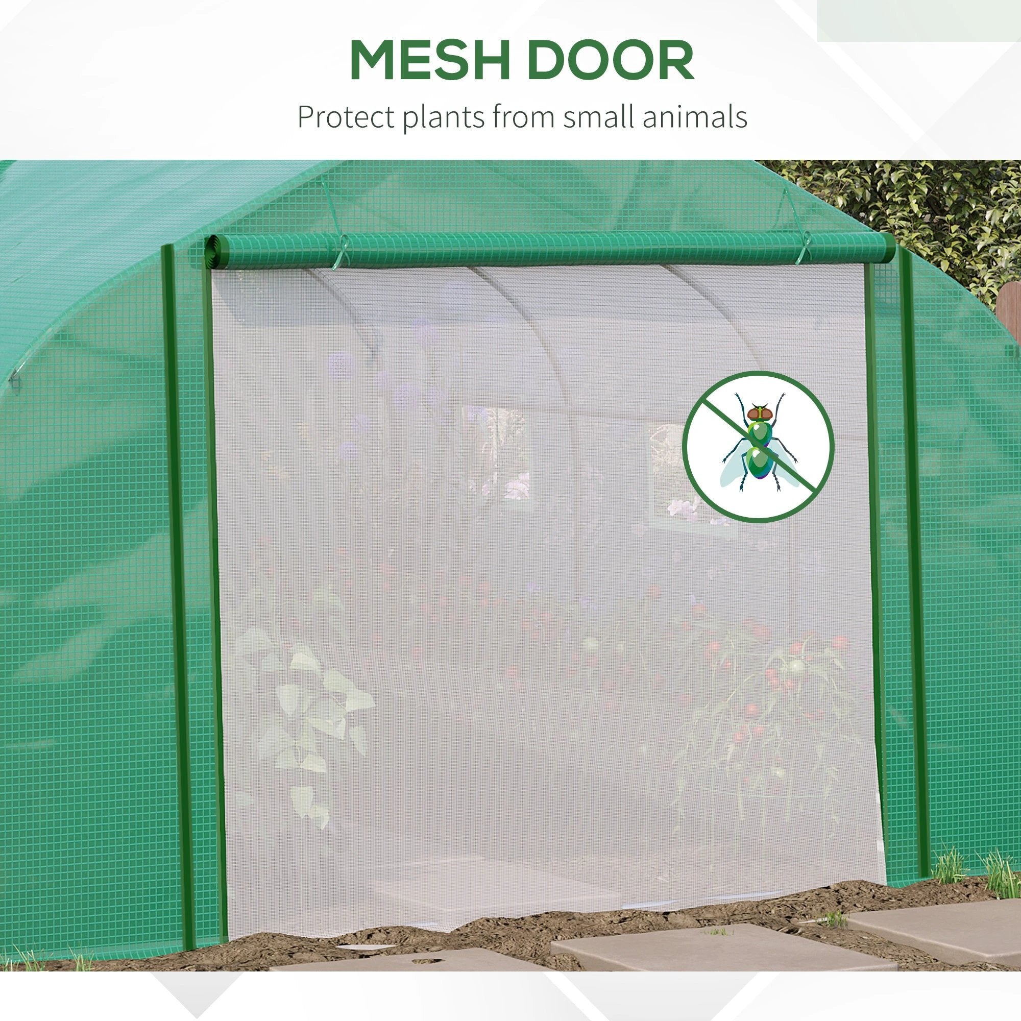 Outsunny Walk-in Garden Greenhouse Zippered Roll Up Door & 6 Windows, 3.5 x 3 x 2m, Green - Greenhouse