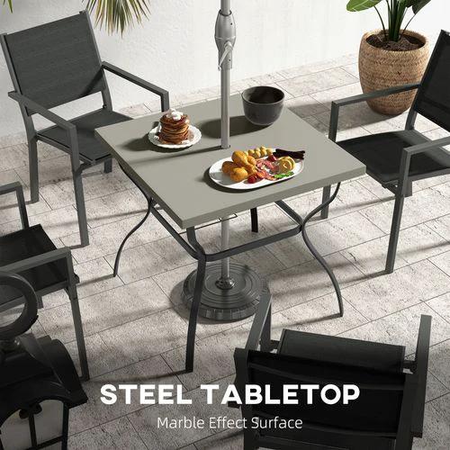 Outsunny Garden Dining Table w/ Umbrella Hole, Dining Table for 4, Grey by Outsunny