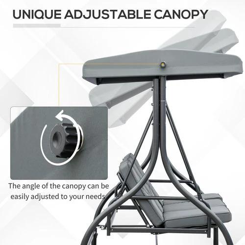 3 Seater Canopy Swing Chair Porch Hammock Bed Rocking Bench Dark Grey by Outsunny