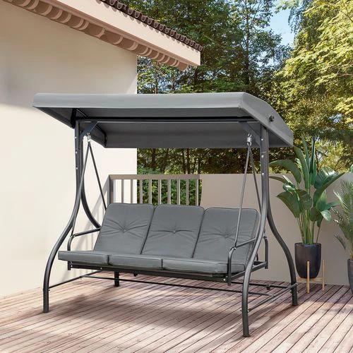 Outsunny 3 Seater Canopy Swing Chair Porch Hammock Bed Rocking Bench Dark Grey - Hammocks