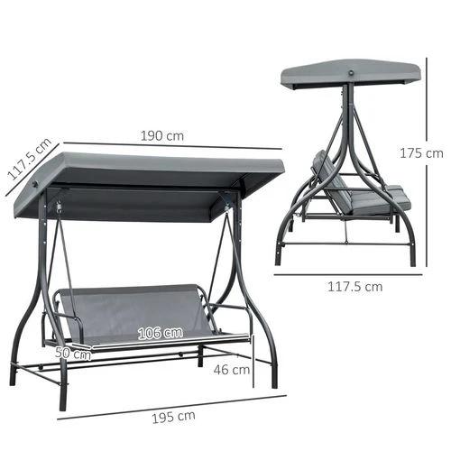 Outsunny 3 Seater Canopy Swing Chair Porch Hammock Bed Rocking Bench Dark Grey - Hammocks