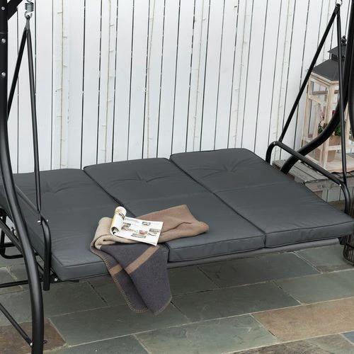 3 Seater Canopy Swing Chair Porch Hammock Bed Rocking Bench Dark Grey by Outsunny
