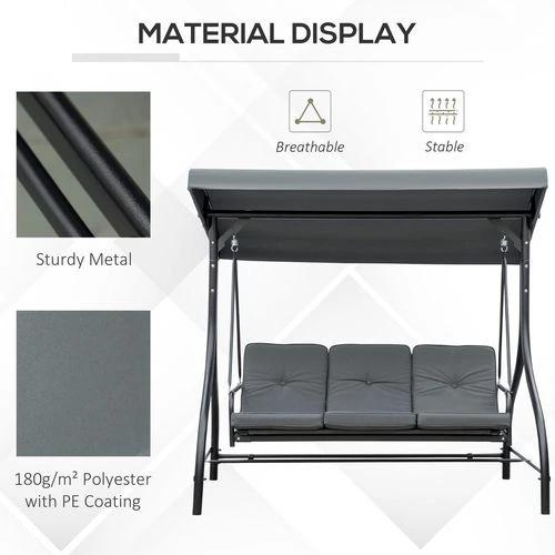 3 Seater Canopy Swing Chair Porch Hammock Bed Rocking Bench Dark Grey by Outsunny