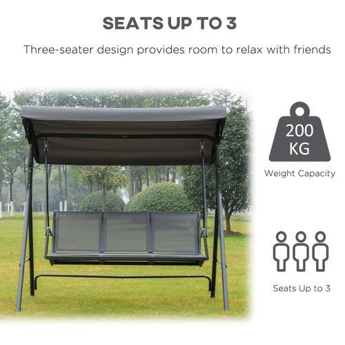 Outsunny 3 Seater Garden Swing Chair Grey Hammock Canopy Patio Outdoor Bench - Hammocks