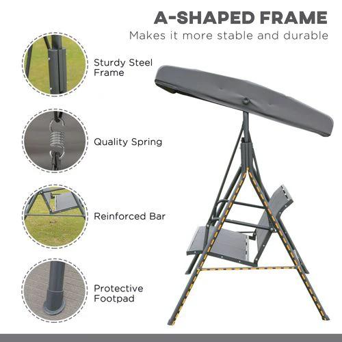 Outsunny 3 Seater Garden Swing Chair Grey Hammock Canopy Patio Outdoor Bench - Hammocks