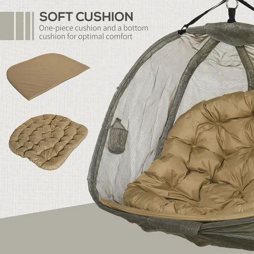 Outsunny Double Hanging Egg Chair 2 Seaters Swing Hammock w/ Cushion, Brown - Hammocks