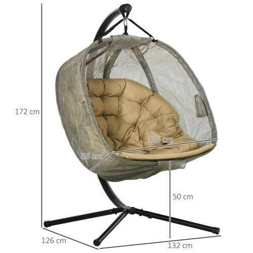Outsunny Double Hanging Egg Chair 2 Seaters Swing Hammock w/ Cushion, Brown - Hammocks