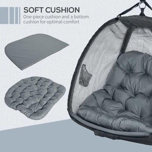 Outsunny Double Hanging Egg Chair 2 Seaters Swing Hammock w/ Cushion, Grey - Hammocks