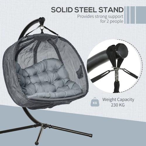 Outsunny Double Hanging Egg Chair 2 Seaters Swing Hammock w/ Cushion, Grey - Hammocks