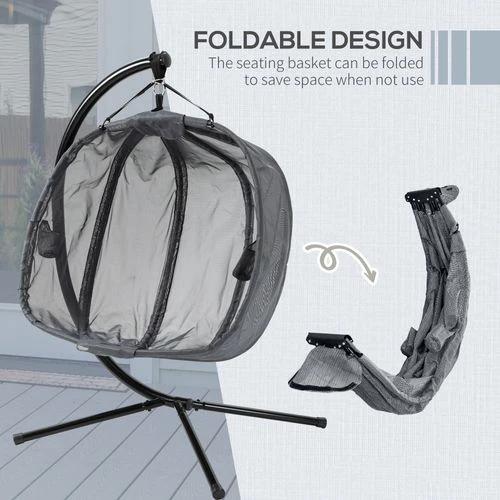 Outsunny Double Hanging Egg Chair 2 Seaters Swing Hammock w/ Cushion, Grey - Hammocks