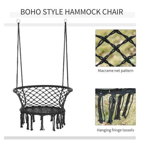Outsunny Hanging Hammock Chair Cotton Rope Swing Large Macrame, Dark Grey - Uncategorized Hammocks