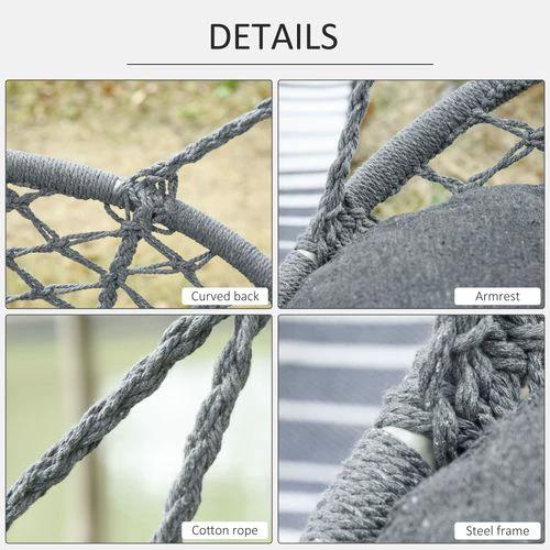 Hanging Hammock Chair Cotton Rope Swing & Metal Frame Large Macrame, Dark Grey by Outsunny