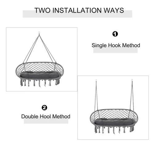 Hanging Hammock Chair Cotton Rope Swing & Metal Frame Large Macrame, Dark Grey by Outsunny