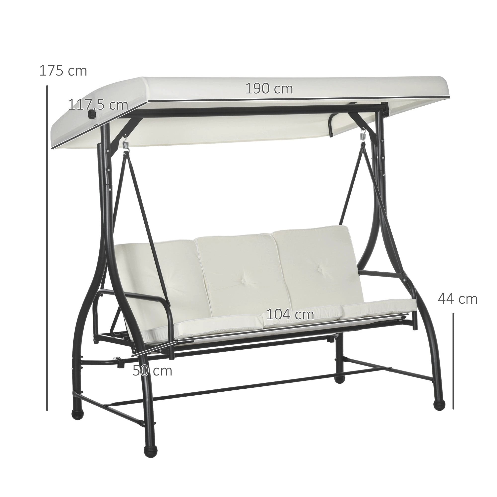 Outsunny Outsunny 3 Seater Canopy Swing Chair Porch Hammock Bed Rocking Bench Cream White - Hammocks