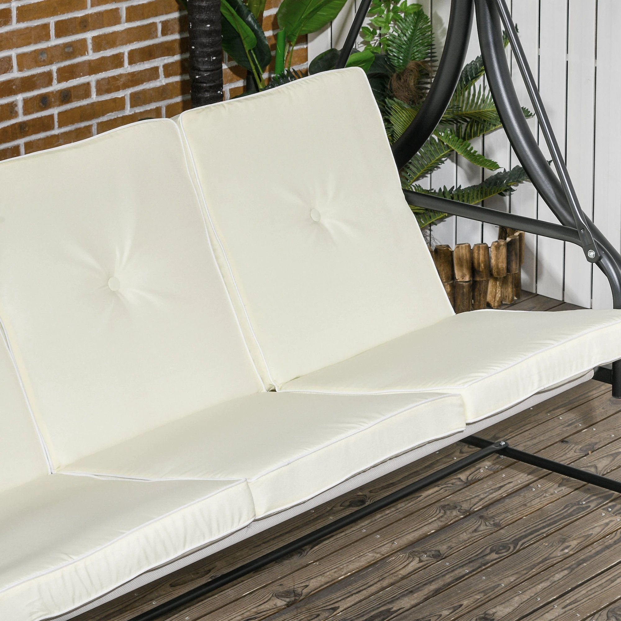 Outsunny Outsunny 3 Seater Canopy Swing Chair Porch Hammock Bed Rocking Bench Cream White - Hammocks