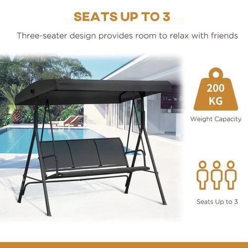Outsunny Outsunny 3 Seater Garden Swing Patio Hammock with Canopy for Outdoor Black - Hammocks