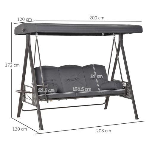 Steel Swing Chair Hammock Garden 3 Seater Canopy w/ Cushions Shelter by Outsunny